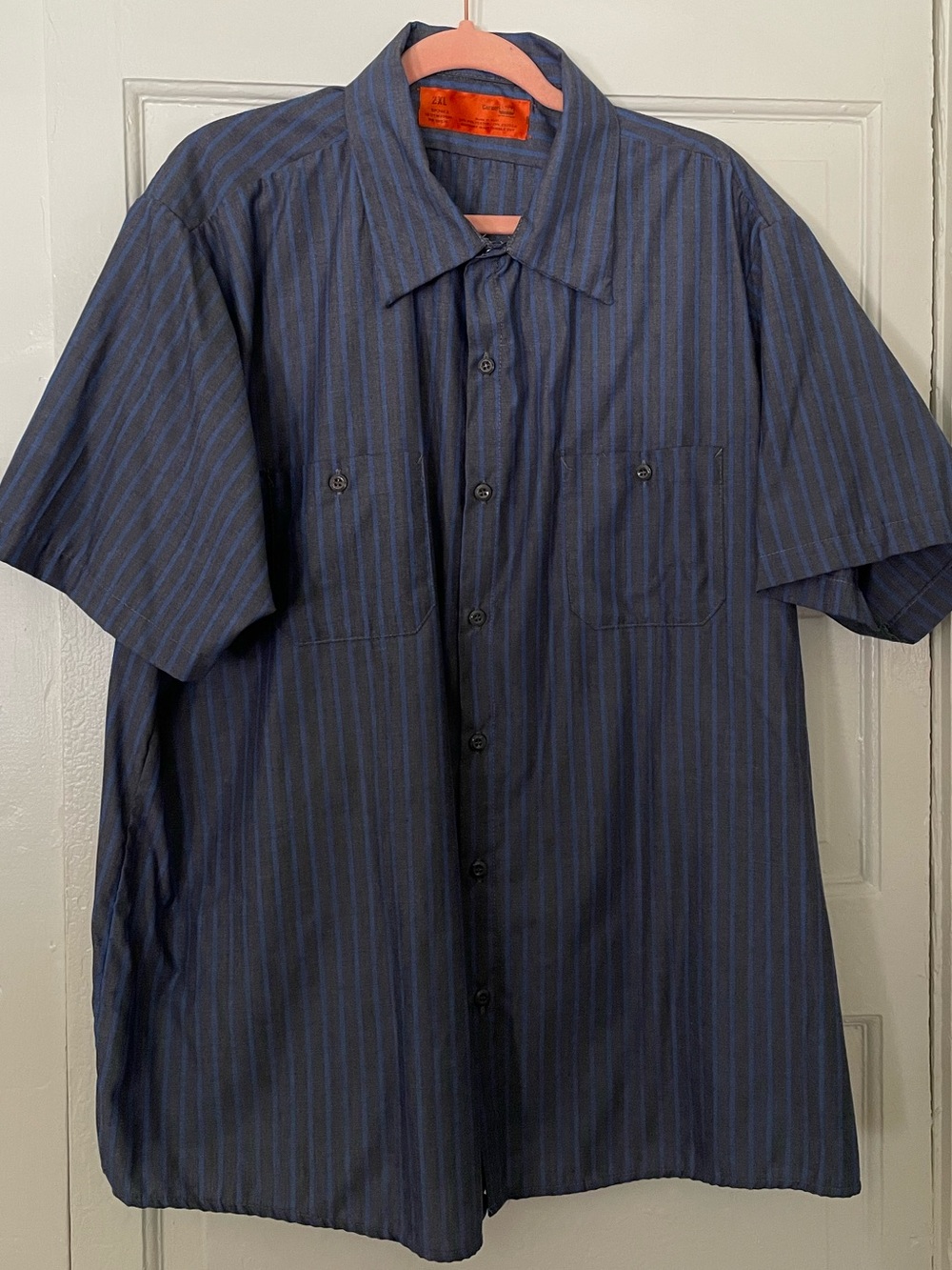 Vintage Men’s Corner Stone Blue Pinstripe Work Shirt 2XL
